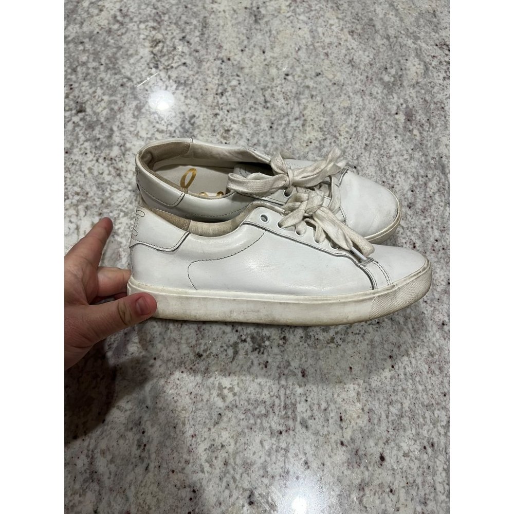 Sam Edelman Aubrie White Leather Low Top Sneakers Womens Size‎ 8M Stitched Logo
